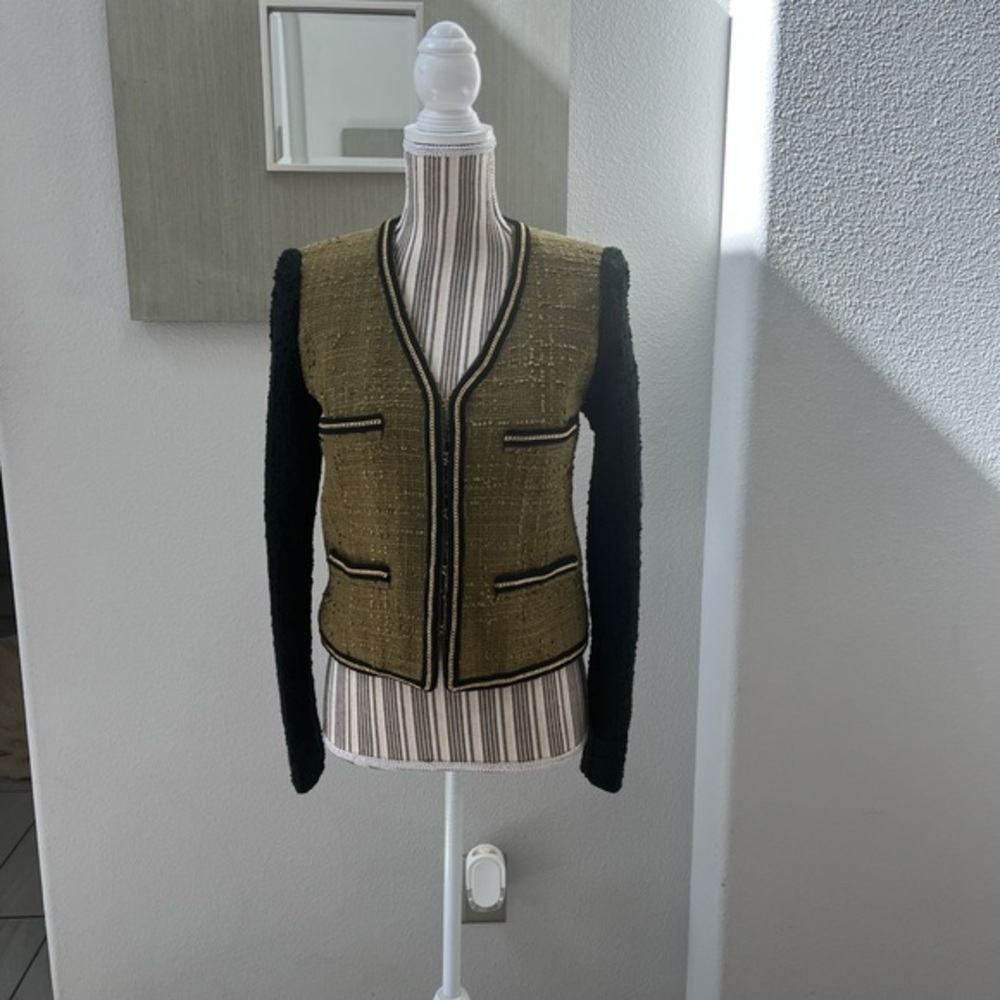 Mango Olive & Black Tweed Blazer